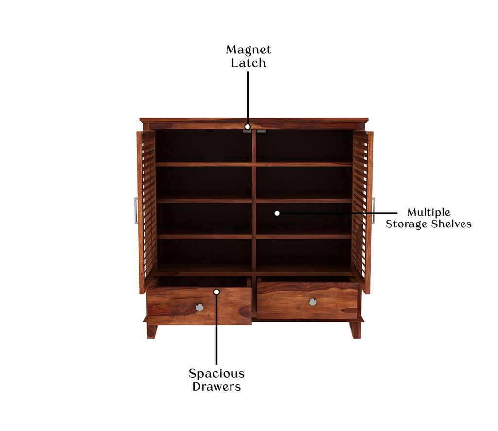 Kaleb Sheesham Wood Shoe Cabinet With Storage Drawers