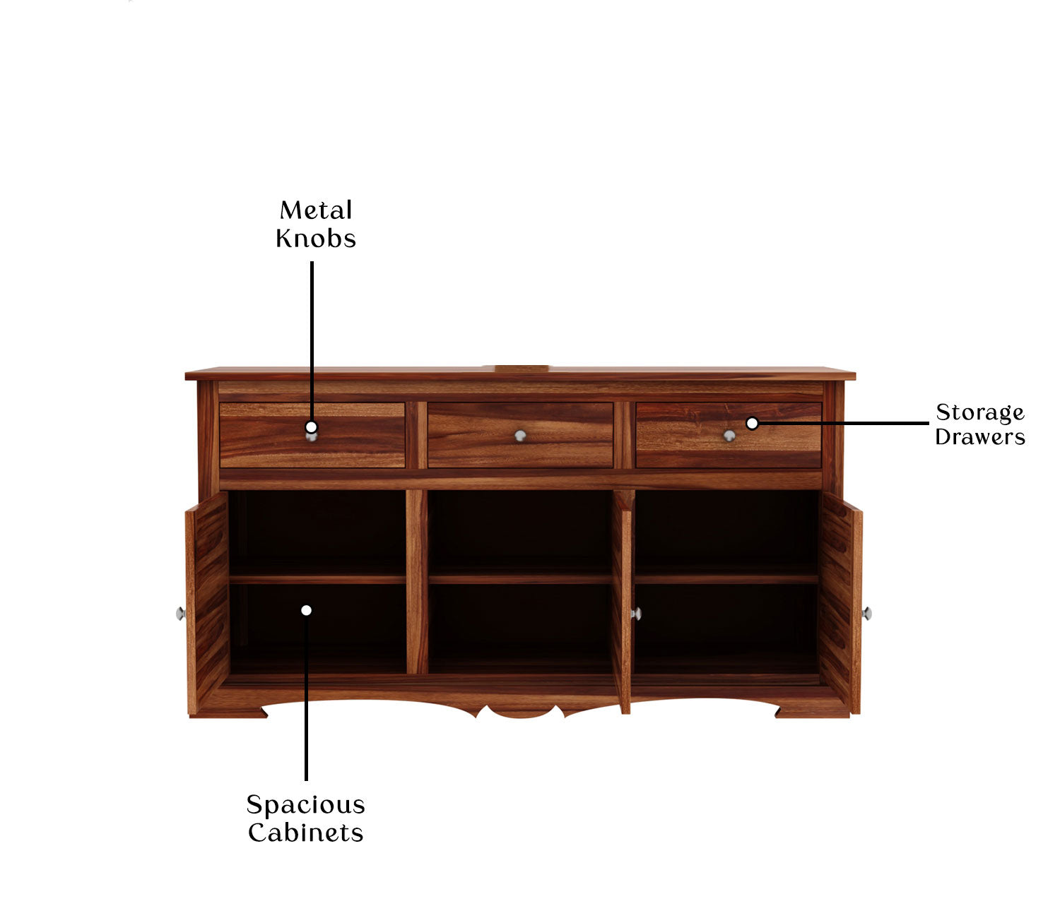 Phoenix Sheesham Wood Storage Cabinet Sideboard With Three Drawers