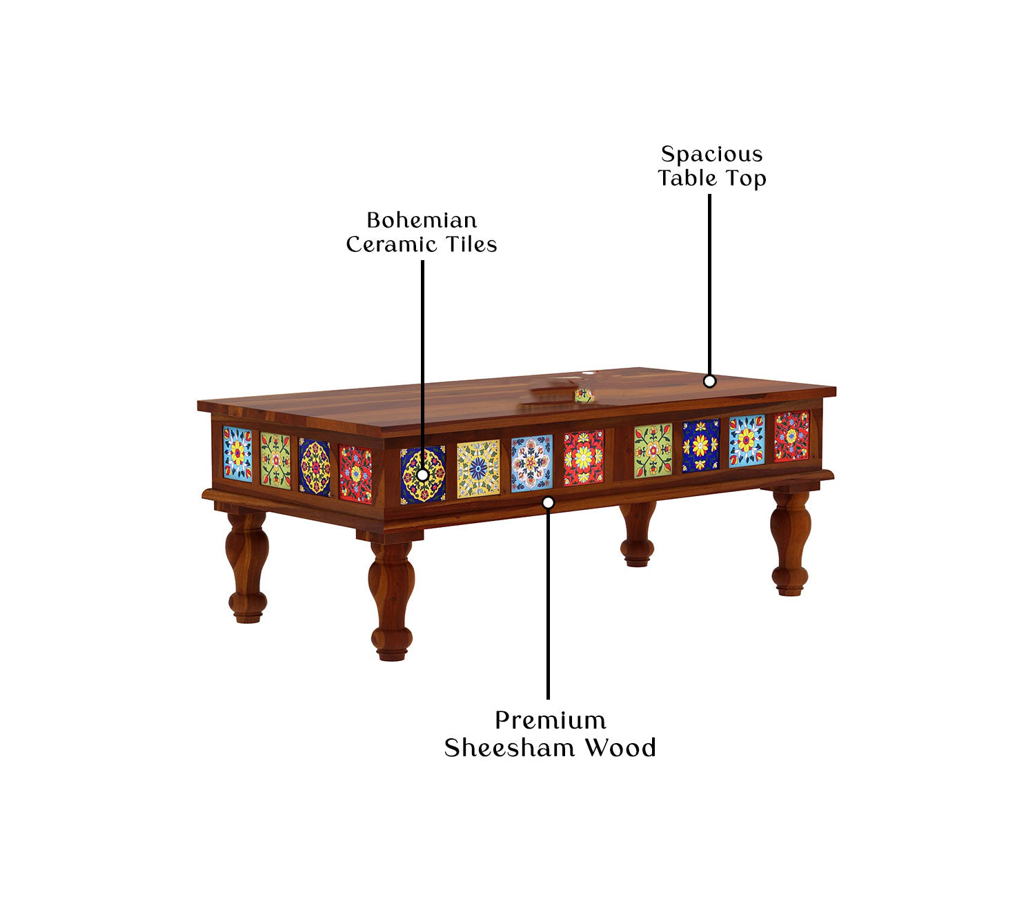 Allison Sheesham Wood Coffee Table with Ceramic Tiles