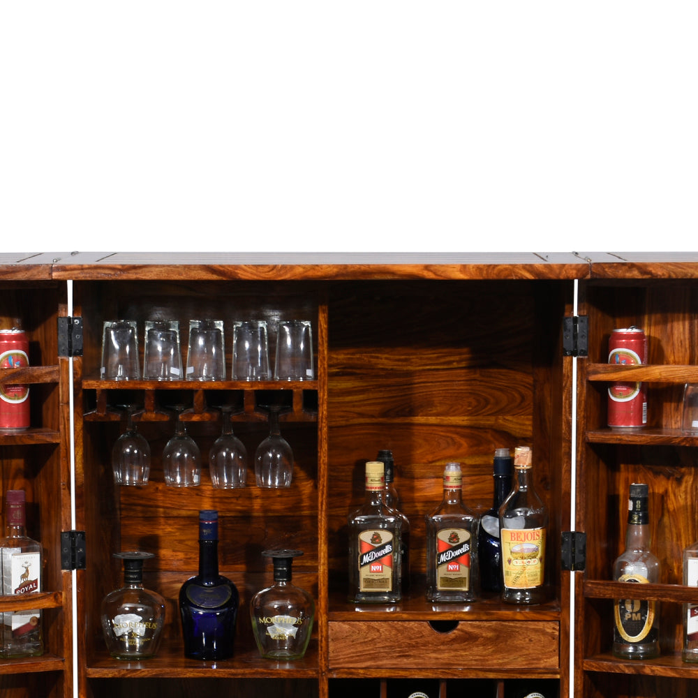 Nyra Sheesham Wood Brass Design Regular Bar