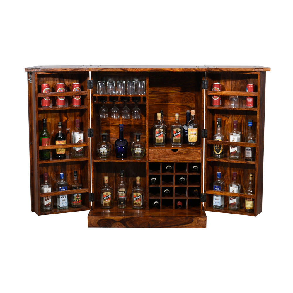 Nyra Sheesham Wood Brass Design Regular Bar