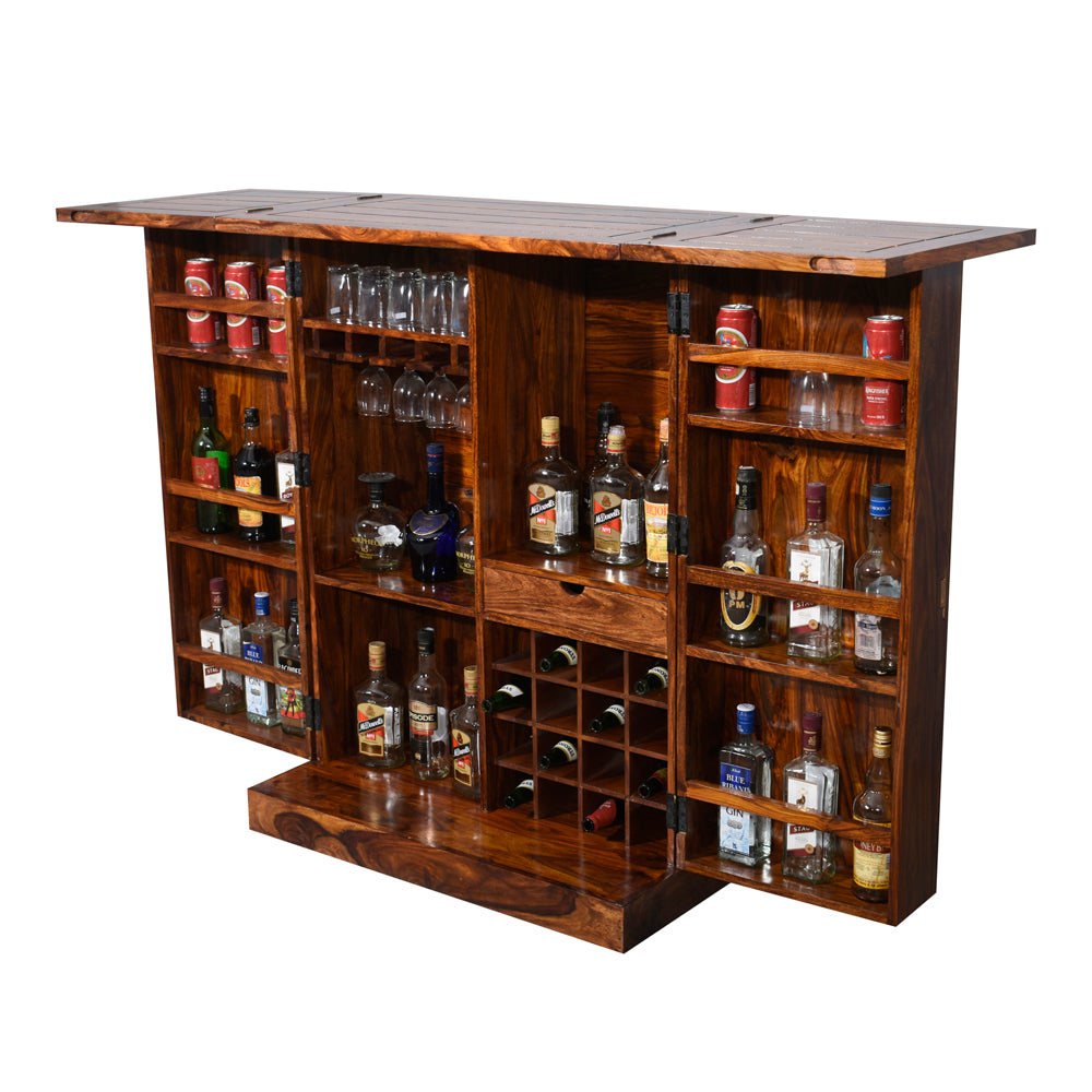 Nyra Sheesham Wood Brass Design Regular Bar