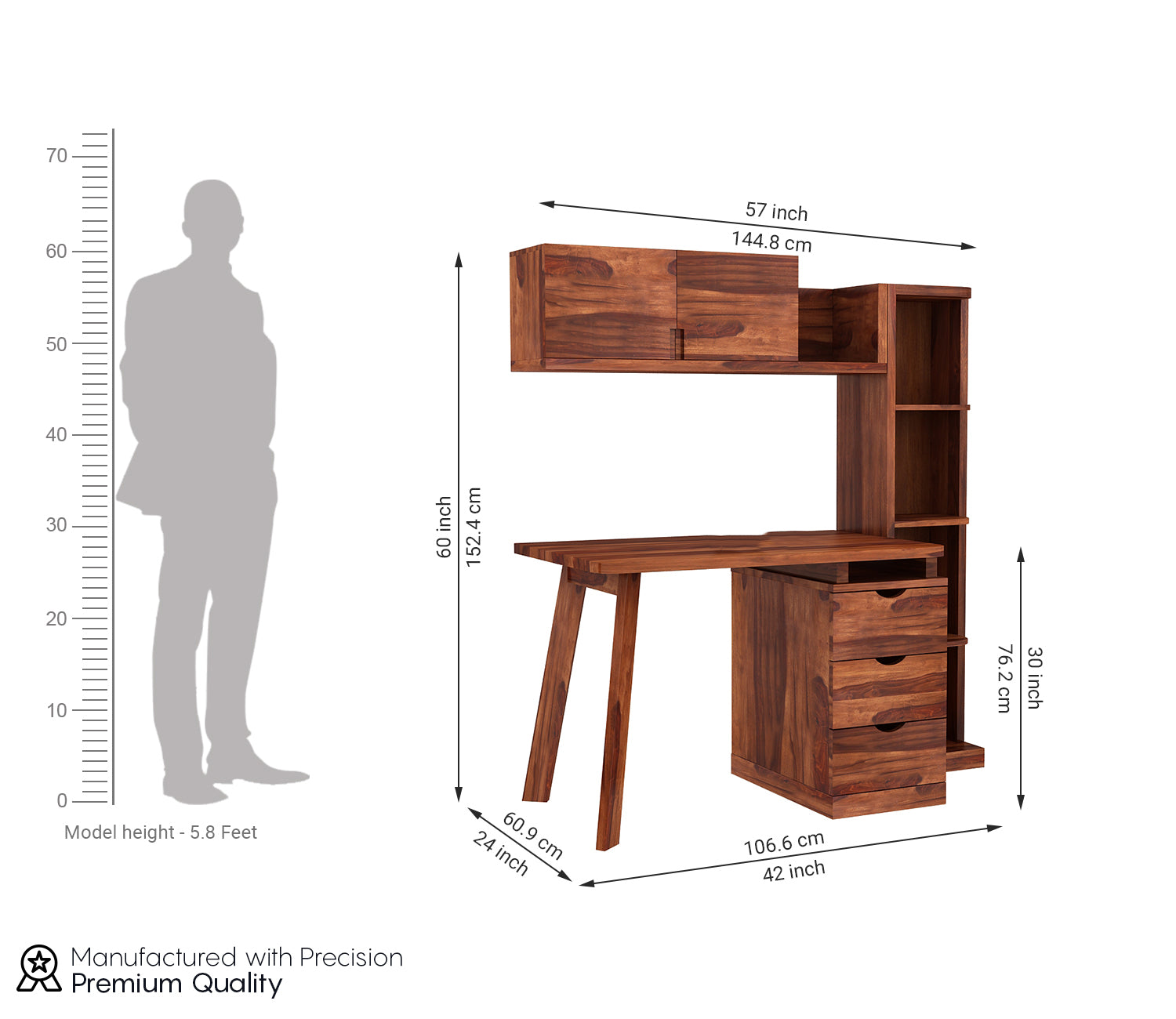 Harper Study Table With Three Drawers & Bookshelf