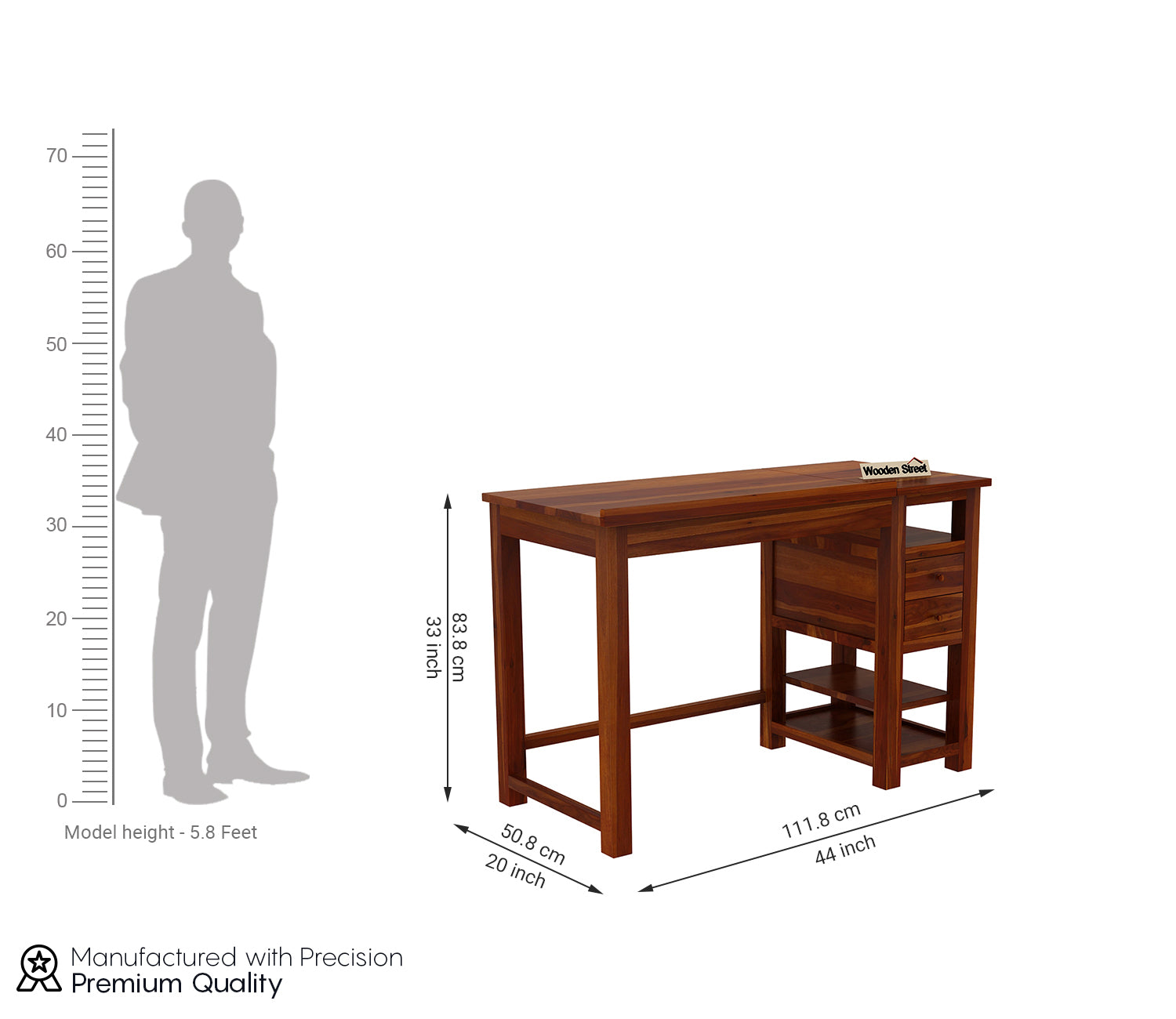 Penelope Study Cum Drafting Table with Drawer and Open Shelves