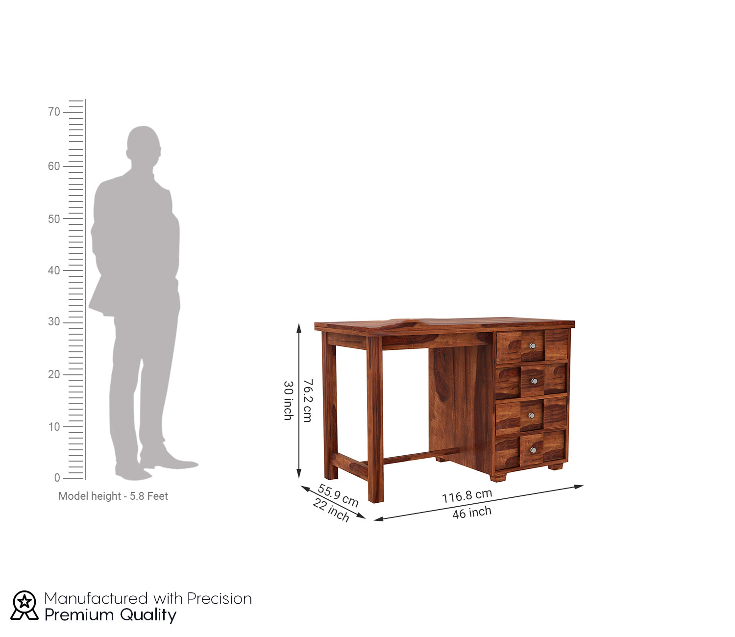 Aurora Sheesham Wood Study Table with Four Drawers