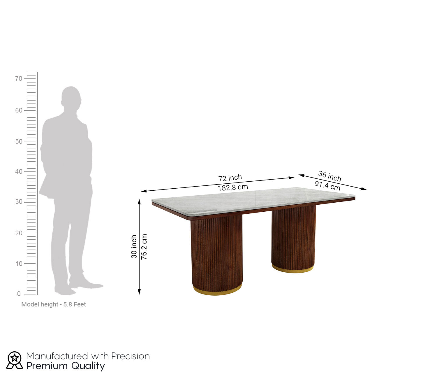 Sugarplum Marble Top Teak Wood 6 Seater Dining Table