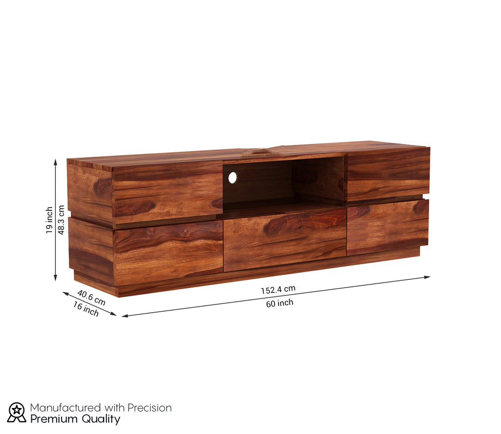 Lucca Sheesham Wood Tv Unit with Five Pull Out Drawers