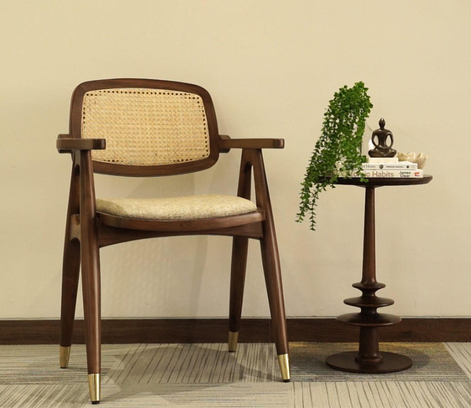 Samantha Teak Wood Arm Chair with Cane - Set of 2