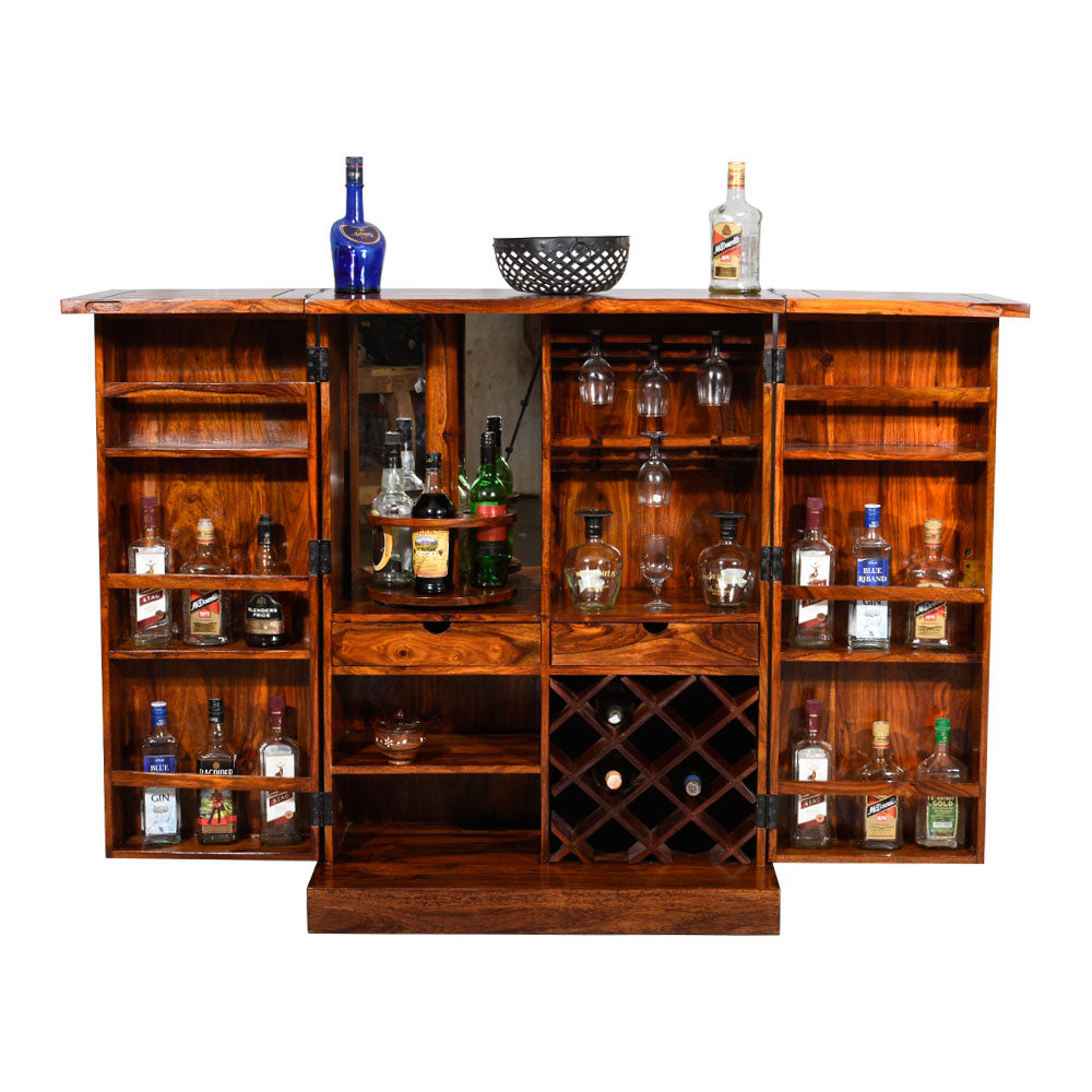 Xyla Bar Cabinet with Niwar Patti Design