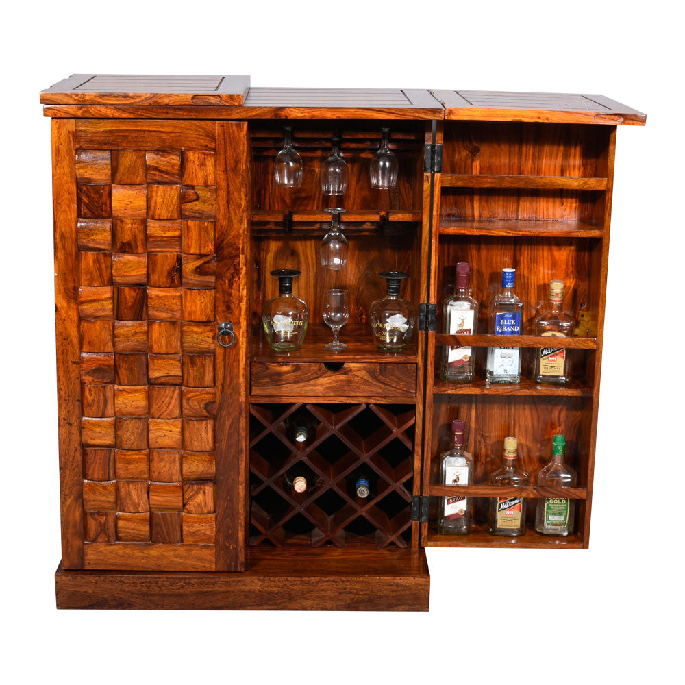 Xyla Bar Cabinet with Niwar Patti Design