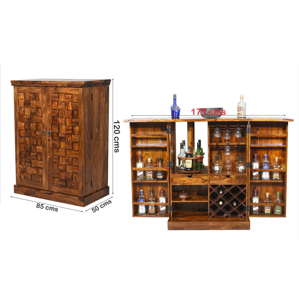 Xyla Bar Cabinet with Niwar Patti Design