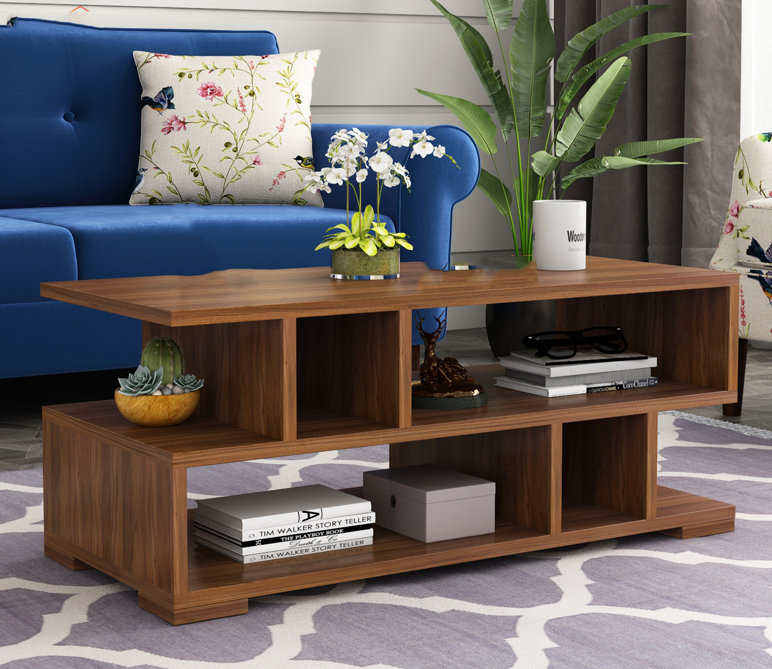 Alice Z Shaped Engineered Wood Coffee Table with Open Shelves
