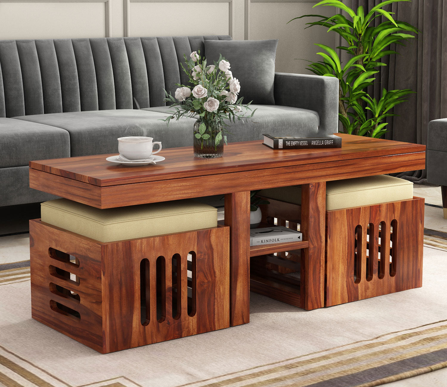Lyla Sheesham Wood Coffee Table Stools