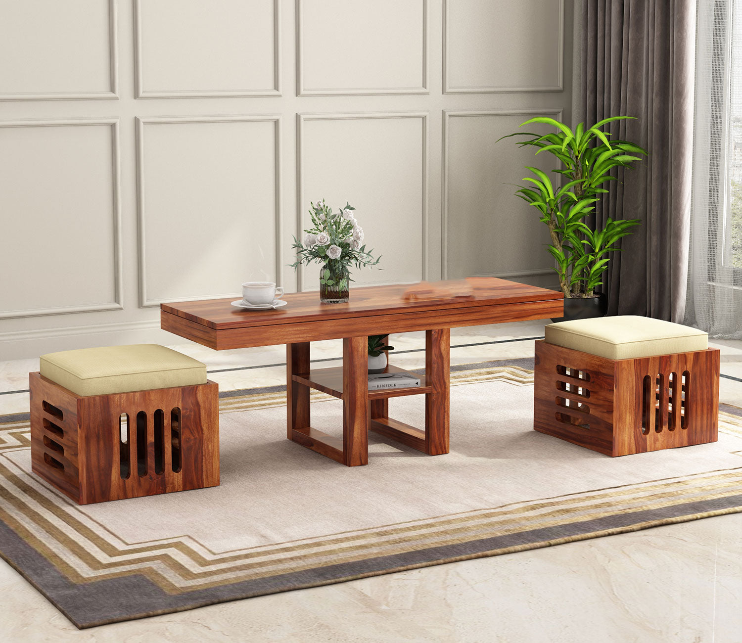 Lyla Sheesham Wood Coffee Table Stools