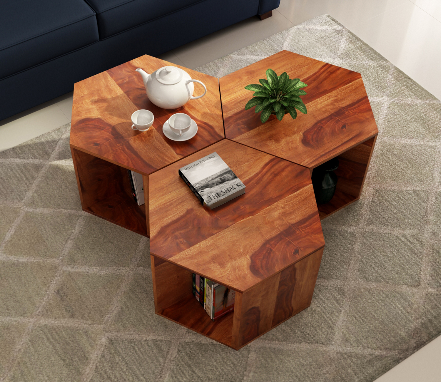 Josephine Sheesham Wood Centre Table with Open Storage - Set Of 3