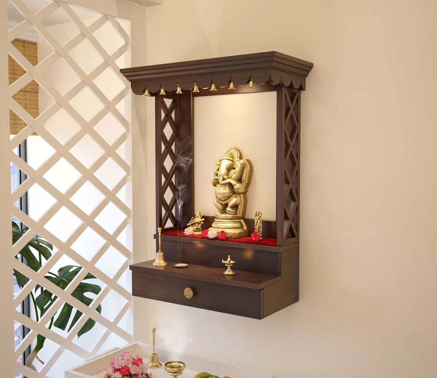 Sylas Sheesham Wood Wall Mounted Home Temple With Storage
