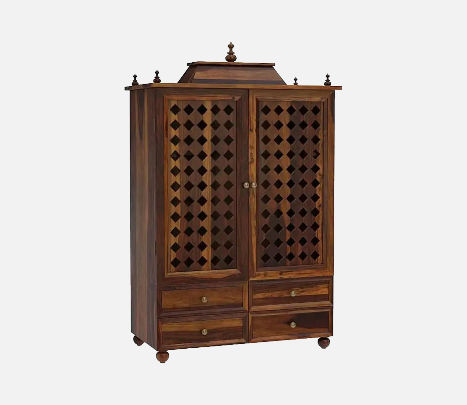 Fabian Sheesham Wood Home Temple With Door And Storage