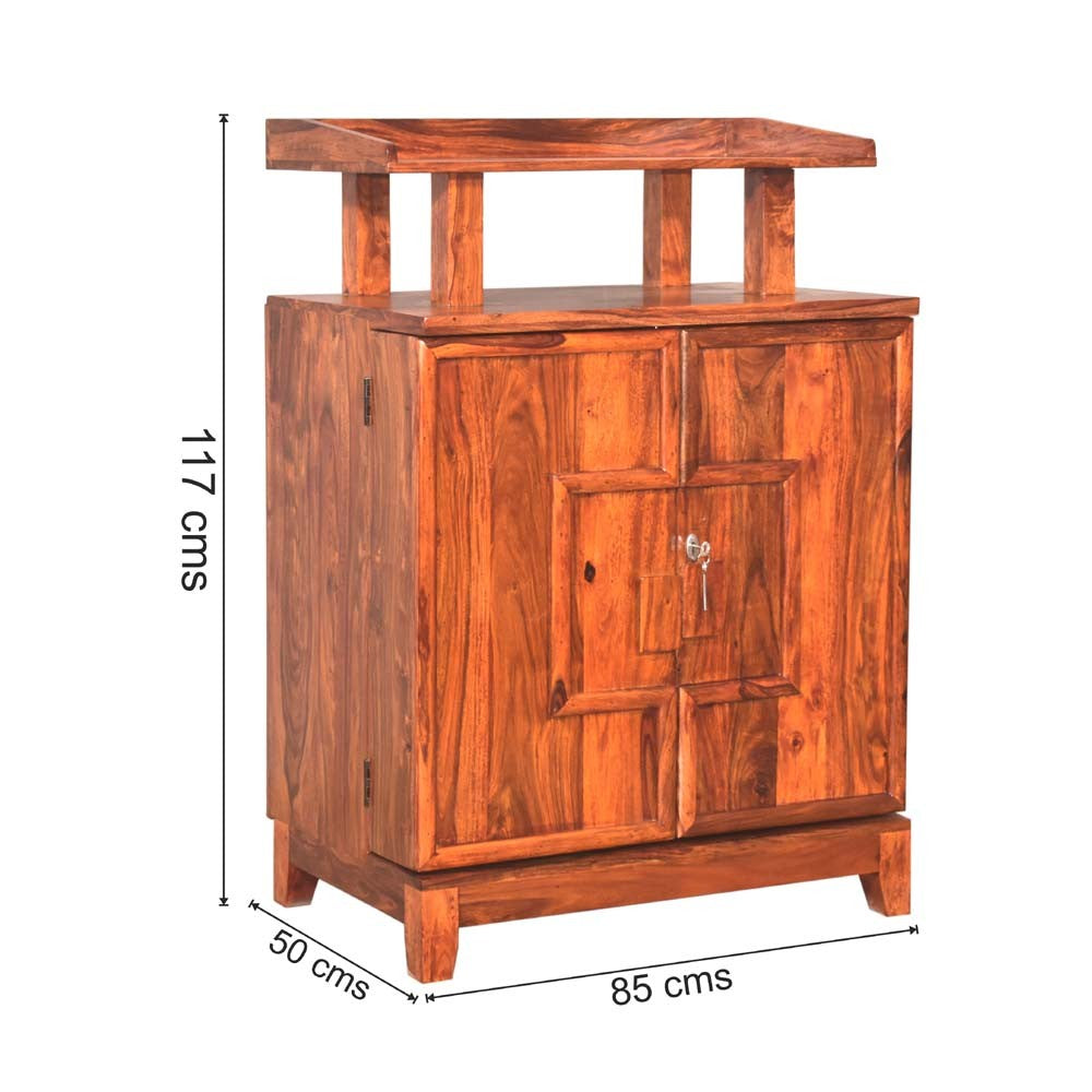 Kaitlyn Sheesham Wooden Tray Design Bar Cabinet