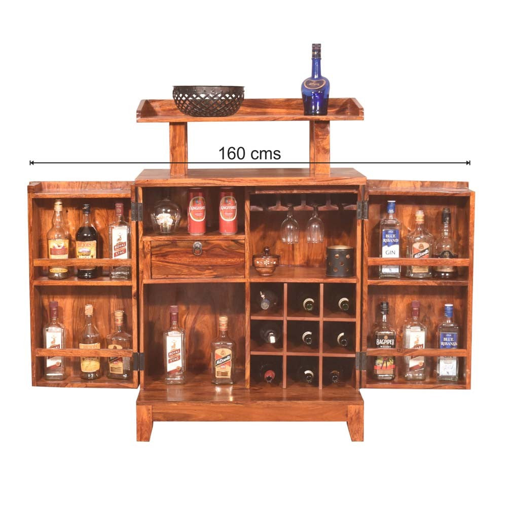 Kaitlyn Sheesham Wooden Tray Design Bar Cabinet