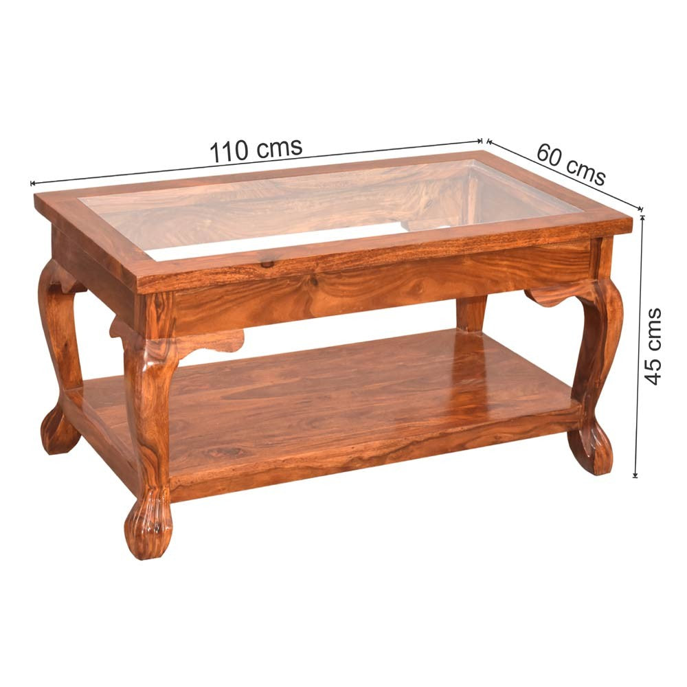 Raegan Sheesham wood Glass Top Center Table