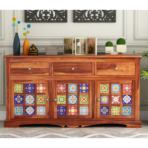 Phoenix Sheesham Wood Storage Cabinet Sideboard With Three Drawers 