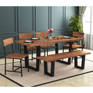 Live Edge 6 Seater Dining Set with Bench